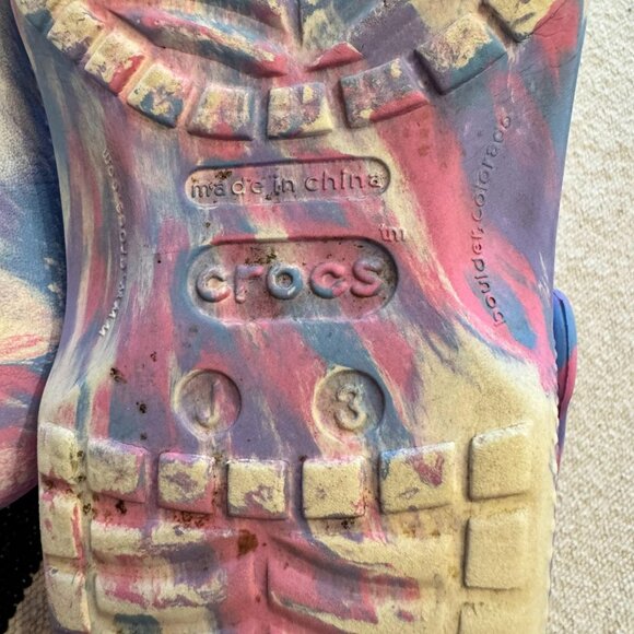 CROCS Classic Clog Children Size J 3 Marbled Tie Dye Purple Pink White - Picture 2 of 8
